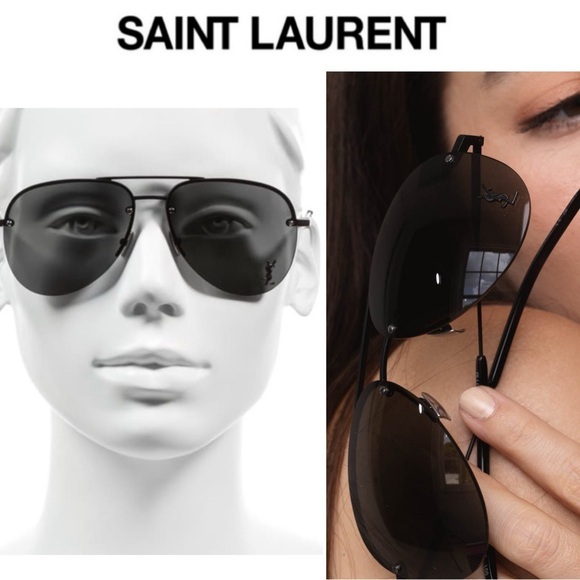 Saint Laurent Eyewear Aviator Metal 61MM Navigator Frame Sunglasses Black 530$
